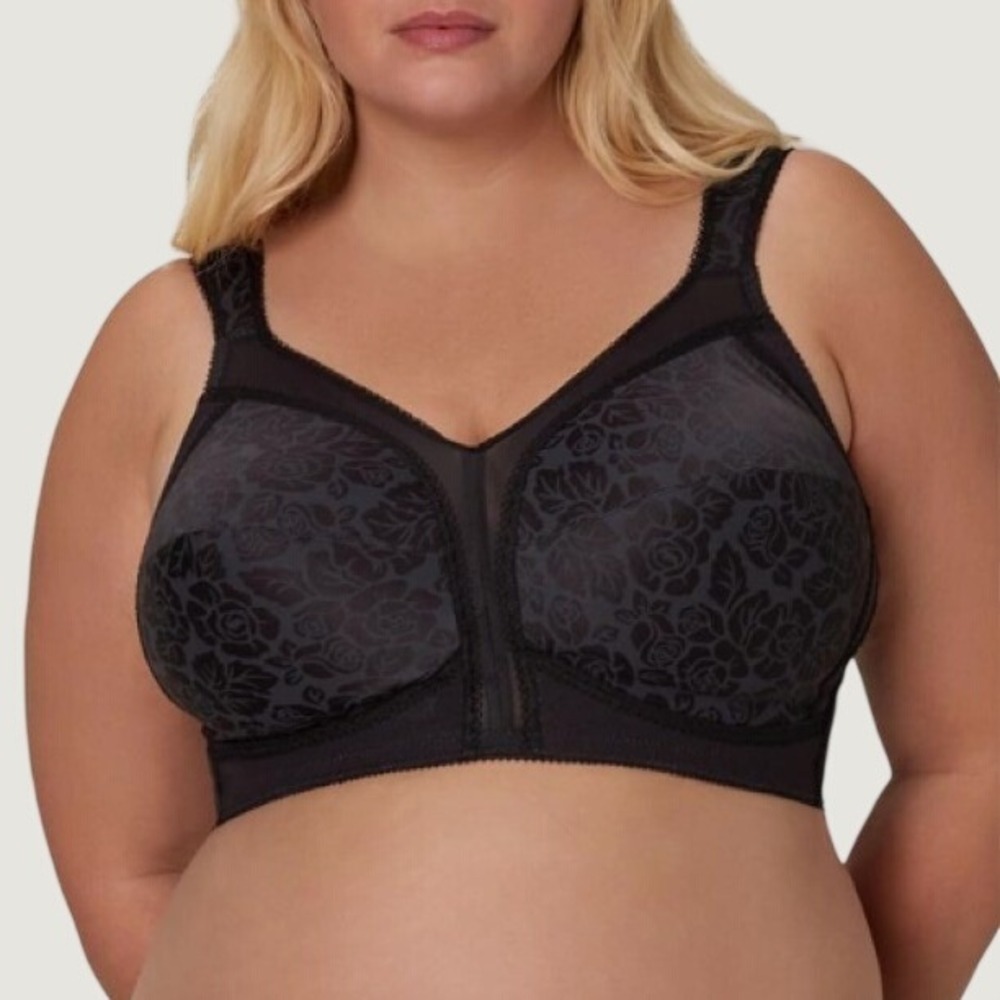 Playtex 18 Hour Wireless Bra Women 40H Black Floral Rose Jacquard Support